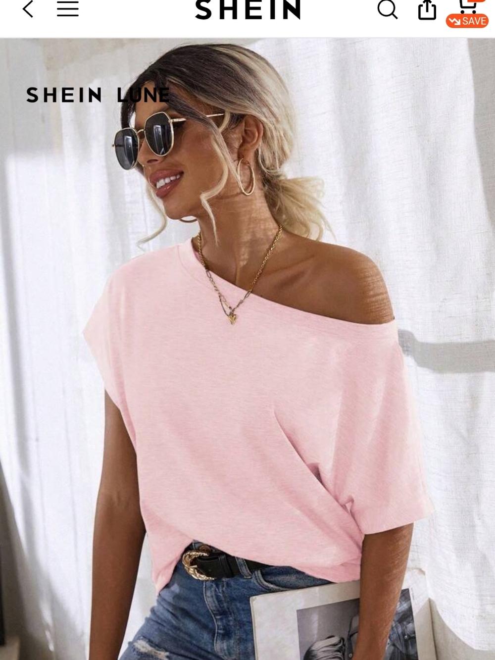SHEIN Light Pink One-Shoulder Relaxed Short Sleeve Tee